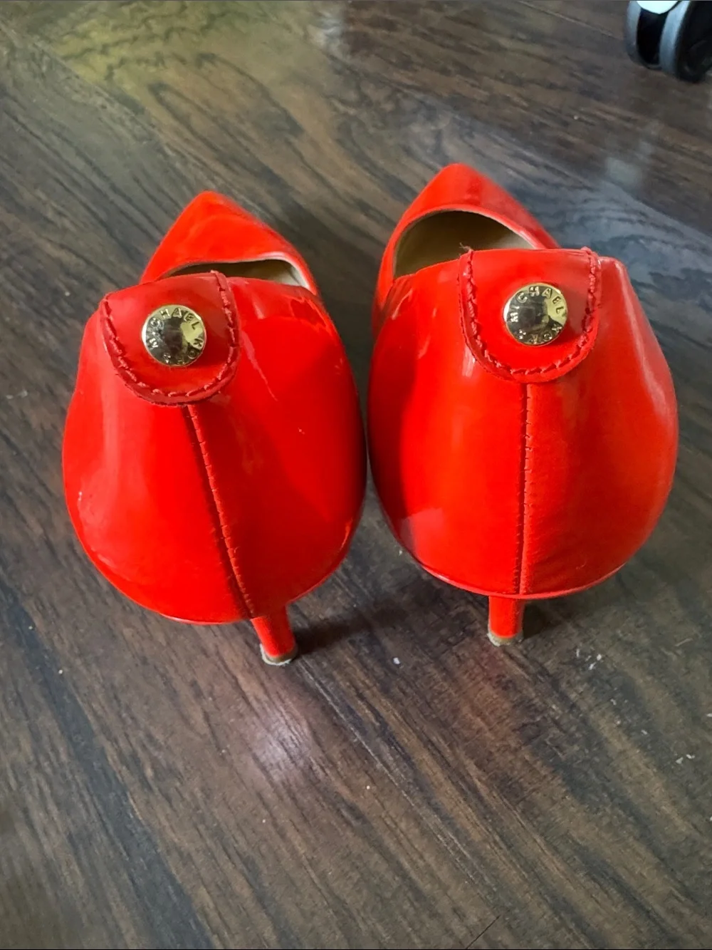 Michael Kors Orangy Red Patent Pointed-Toe Statement Heels